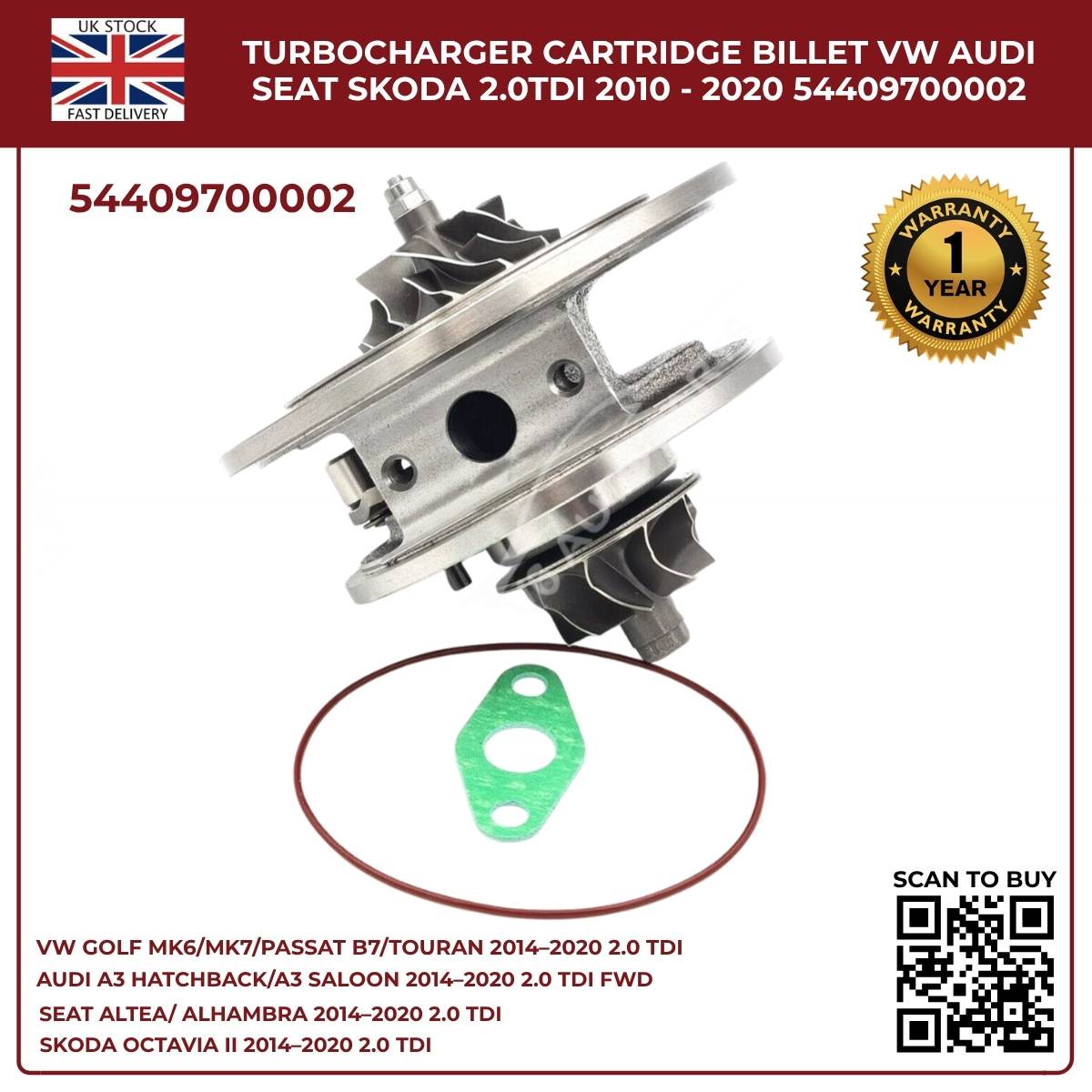 Turbocharger Cartridge Billet – Audi VW SEAT Skoda 2.0 TDI (2010–2020) | OEM 54409700002