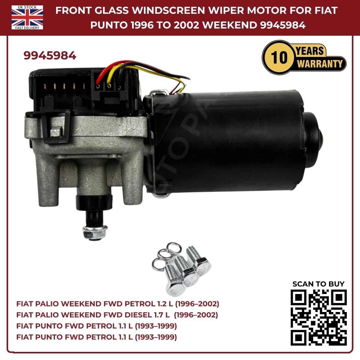 Front Windscreen Wiper Linkage Motor 9945984 Fits Fiat Palio Weekend 1996–2002 | OEM‑Style Replacement