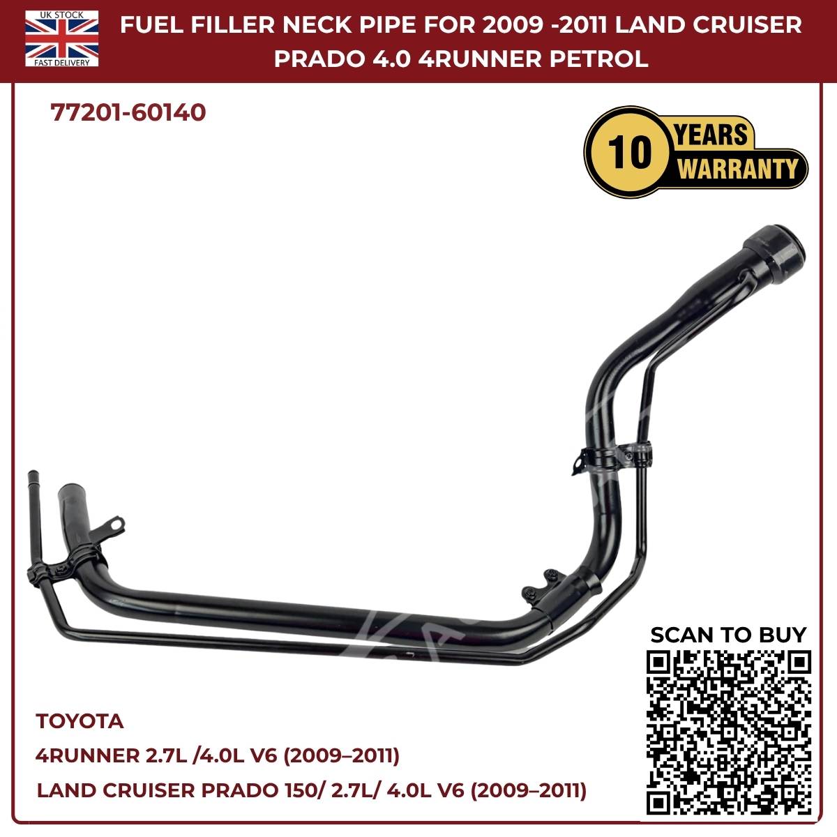Fuel Tank Filler Neck Pipe For Toyota Land Cruiser Prado 150 & Toyota 4Runner Petrol (2009–2011) | OEM Ref 77201‑60140