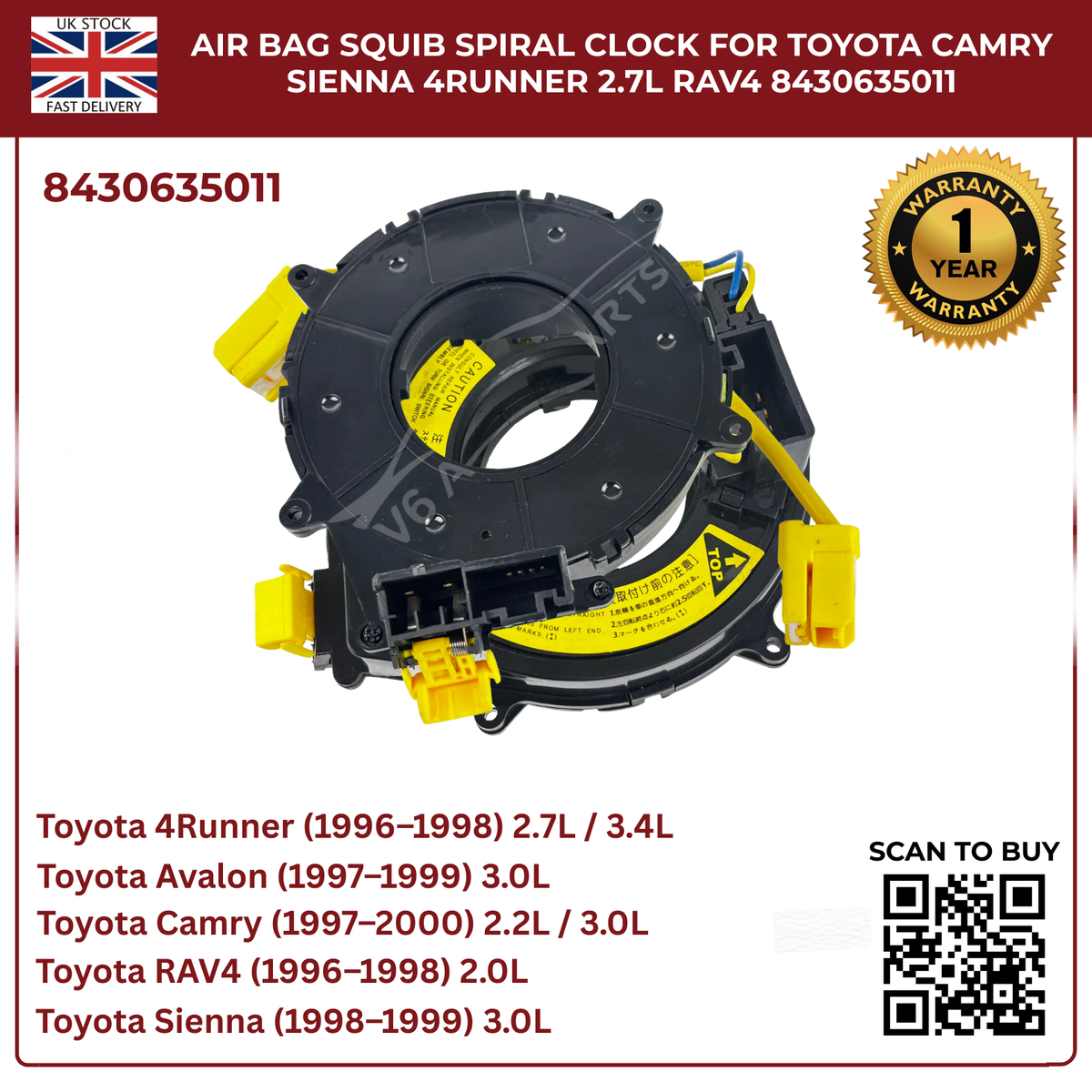 Air Bag Squib Spiral Spring Fits Toyota Picnic RAV4 4Runner 2.2 2.0 (84306-35011)