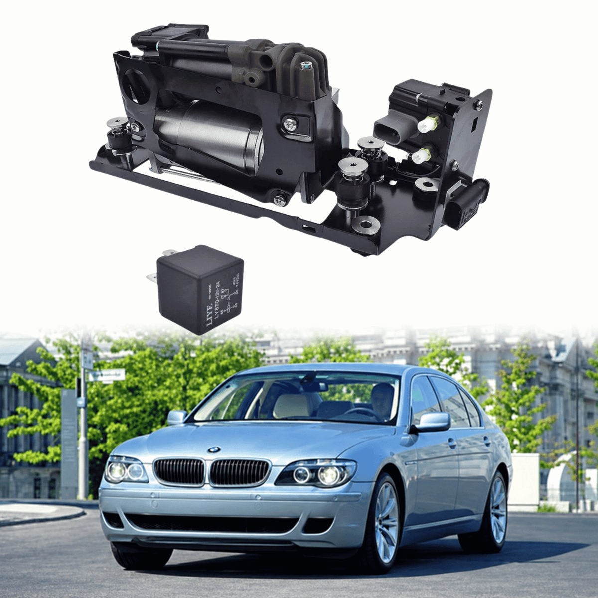 Image of BMW 5 Series F07 F11 air suspension compressor and valve block