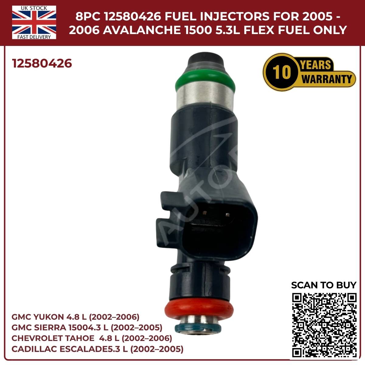 8x OEM Fuel Injectors 25326903 – Fits 2002–2006 Cadillac Escalade ESV 5.3L & 6.0L Petrol