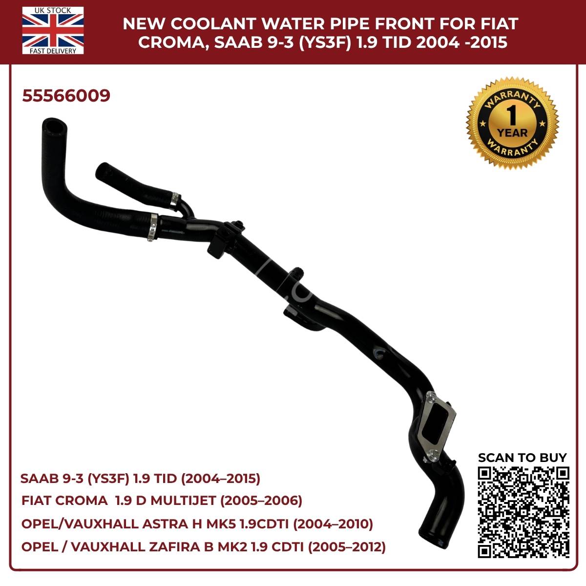Coolant Water Pipe 55566009 – Fits Vauxhall Astra H & Zafira B 1.9 CDTi (Z19DTH / Z19DTJ) – New Replacement Part