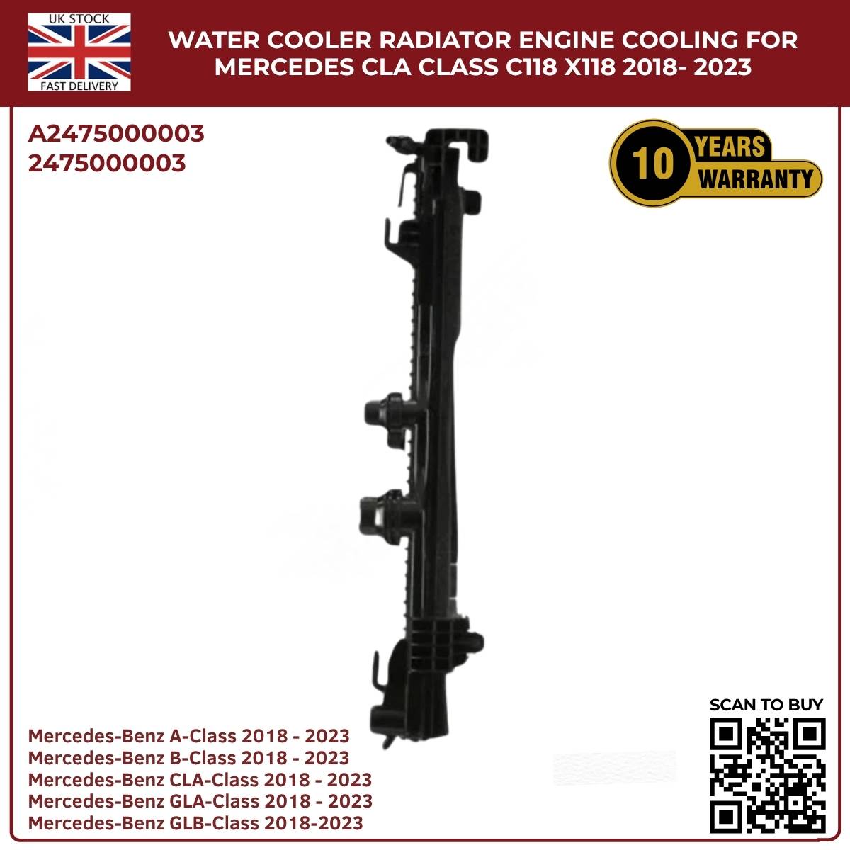Mercedes CLA-Class Radiator (C118/X118) 2018–2023 | Engine Cooling Water Cooler 22mm