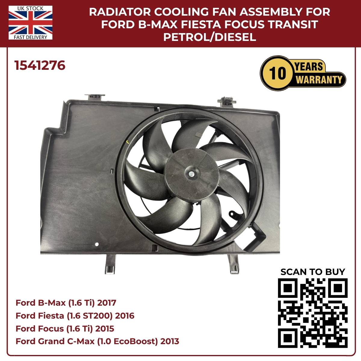 Radiator Cooling Fan Assembly – Ford B‑MAX, Fiesta, Focus, Transit (Petrol/Diesel)