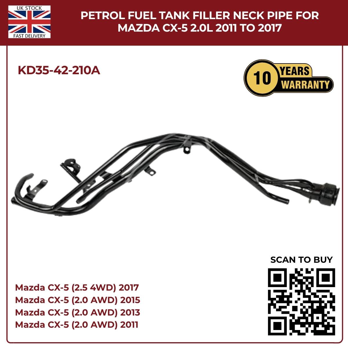 Fuel Tank Filler Neck Pipe for Mazda CX‑5 2011–2017 2.0L/2.5L | KD35‑42‑210A Replacement