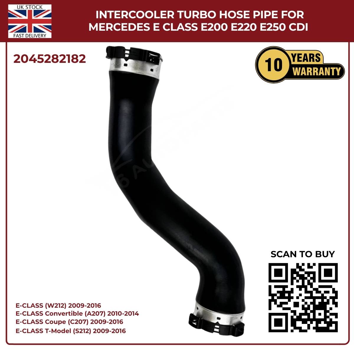 Mercedes-Benz Intercooler Turbo Hose Pipe – Fits E-Class E200, E220, E250 CDI (OE 2045282182)