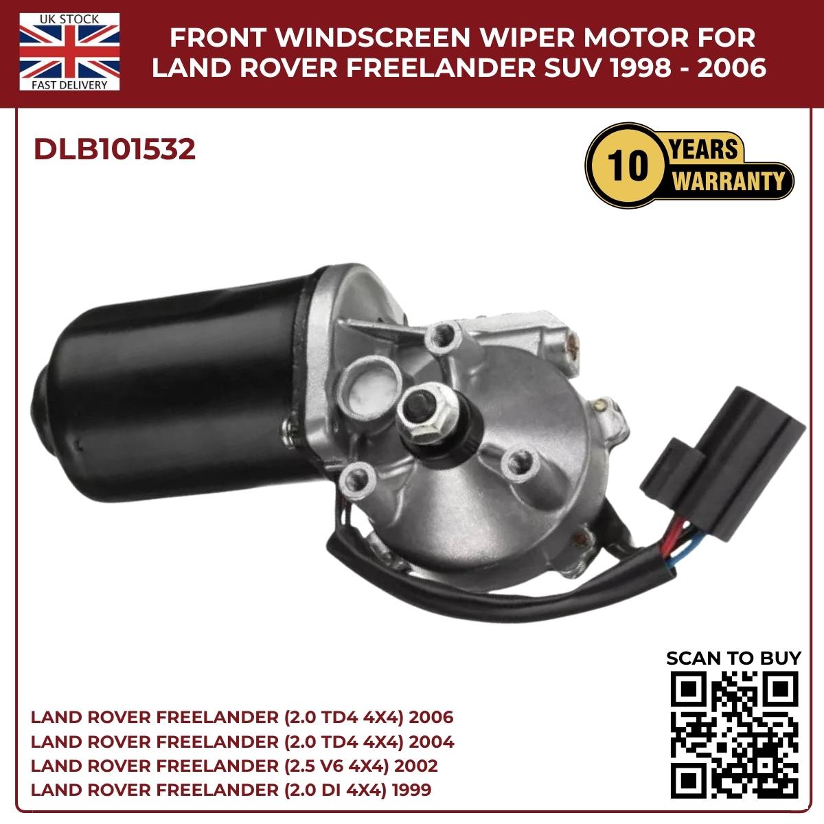 Front Windscreen Wiper Motor for Land Rover Freelander 1 (1998–2006, RHD, 12V, 6‑Pin) – OEM DLB101532