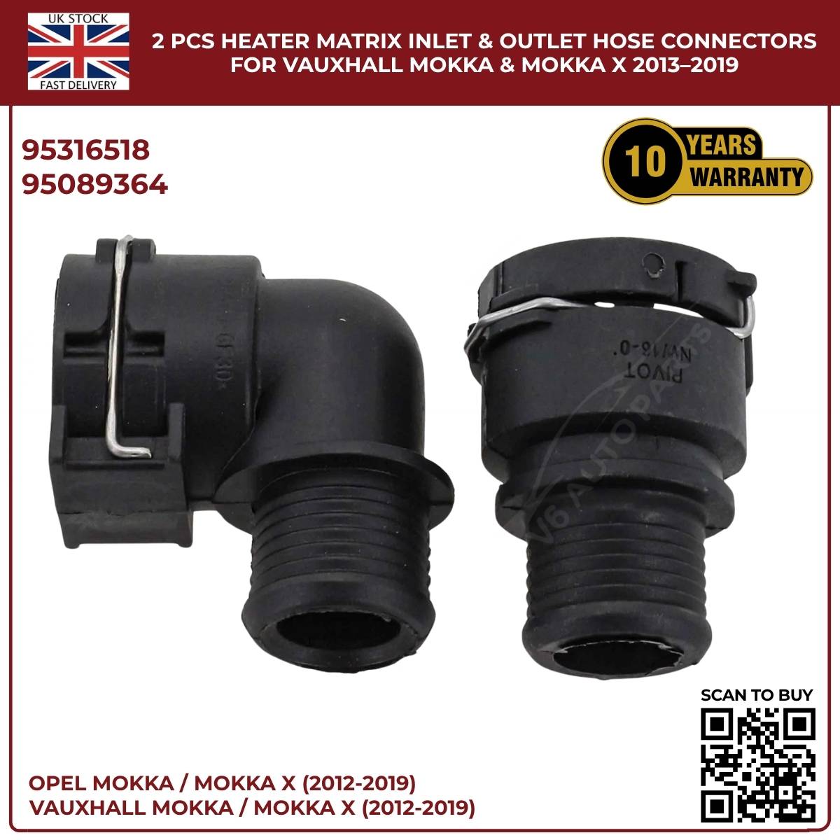 2 PCS Heater Matrix Inlet & Outlet Hose Connectors For Vauxhall ΜΟΚΚΑ Χ 2013-19