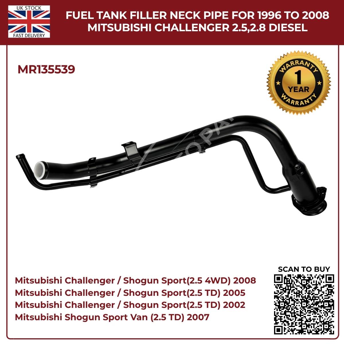 Fuel Tank Filler Neck Pipe for Mitsubishi Challenger 1996–2008 2.5 / 2.8 Diesel