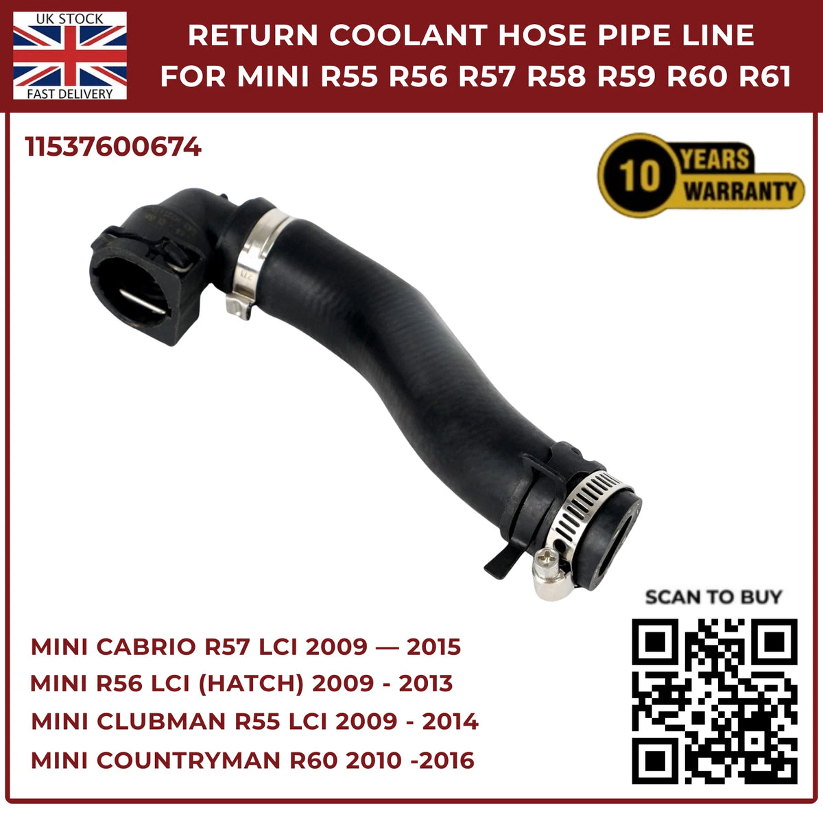 Return Coolant Hose Pipe Line For MINI R55 R56 R57 R58 R59 R60 R61 11537600674