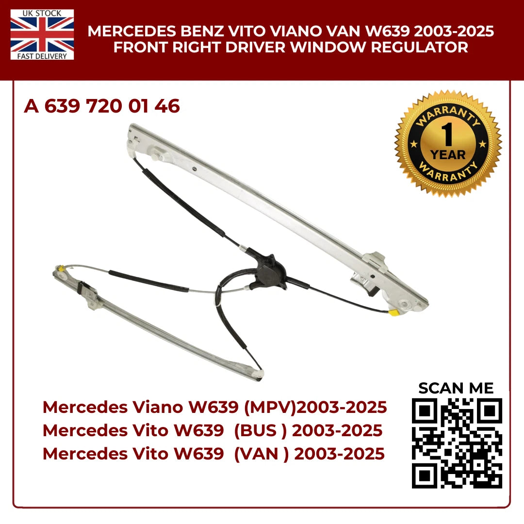 Front Right Driver Side Window Regulator For Mercedes Vito & Viano W639 (2003–2025) – OE Quality Replacement