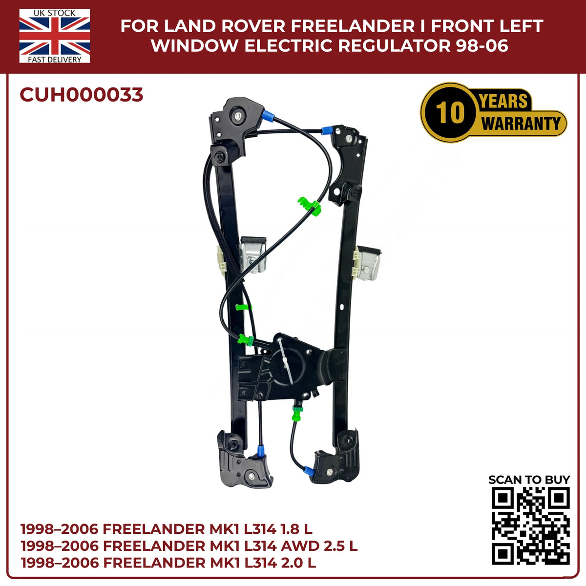 Land Rover Freelander Mk1 Front Left Window Regulator 1998–2006 CUH000033