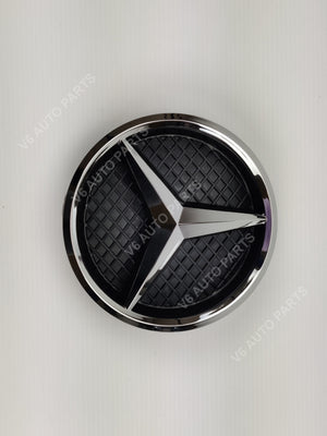 Mercedes emblem on white background, E1-C front grille emblem for GLA-Class X156 2013-2018, chrome star badge base.