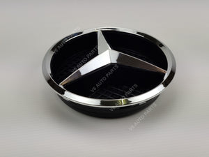 Chrome star badge base with Mercedes emblem on white background, E1-C front grille emblem for GLA-Class X156 2013-2018.