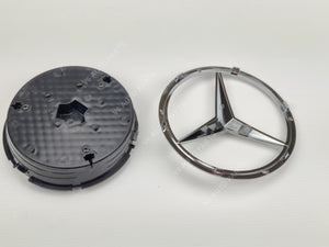 Chrome star badge base on Mercedes emblem and wheel cover, including E1-C front grille emblem for GLA-Class X156 2013-2018.