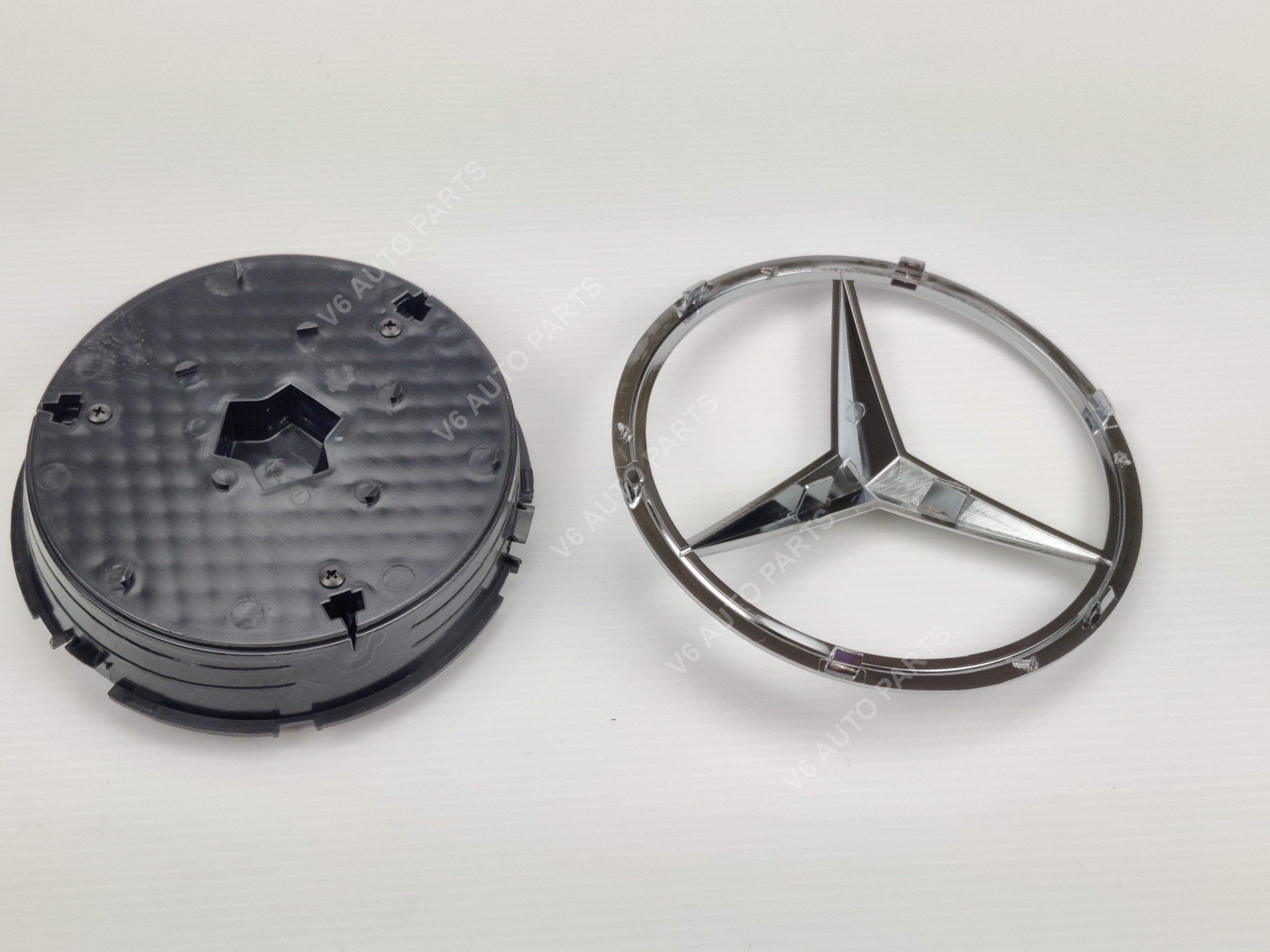 Chrome star badge base on Mercedes emblem and wheel cover, including E1-C front grille emblem for GLA-Class X156 2013-2018.