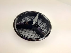 E1-B Front Grille Black Centre Emblem Badge for A B C CLA E GLA Class C63 43 CLA45, featuring Mercedes Benz emblem with black grid.