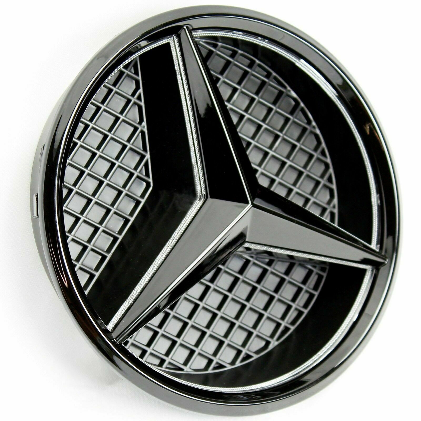 Mercedes Benz emblem with black grid, E1-B Front Grille Black Centre Emblem Badge for A B C CLA E GLA Class C63 43 CLA45.