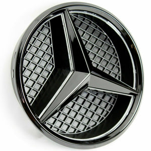 Mercedes Benz emblem with black grid, E1-B Front Grille Black Centre Emblem Badge for A B C CLA E GLA Class C63 43 CLA45.