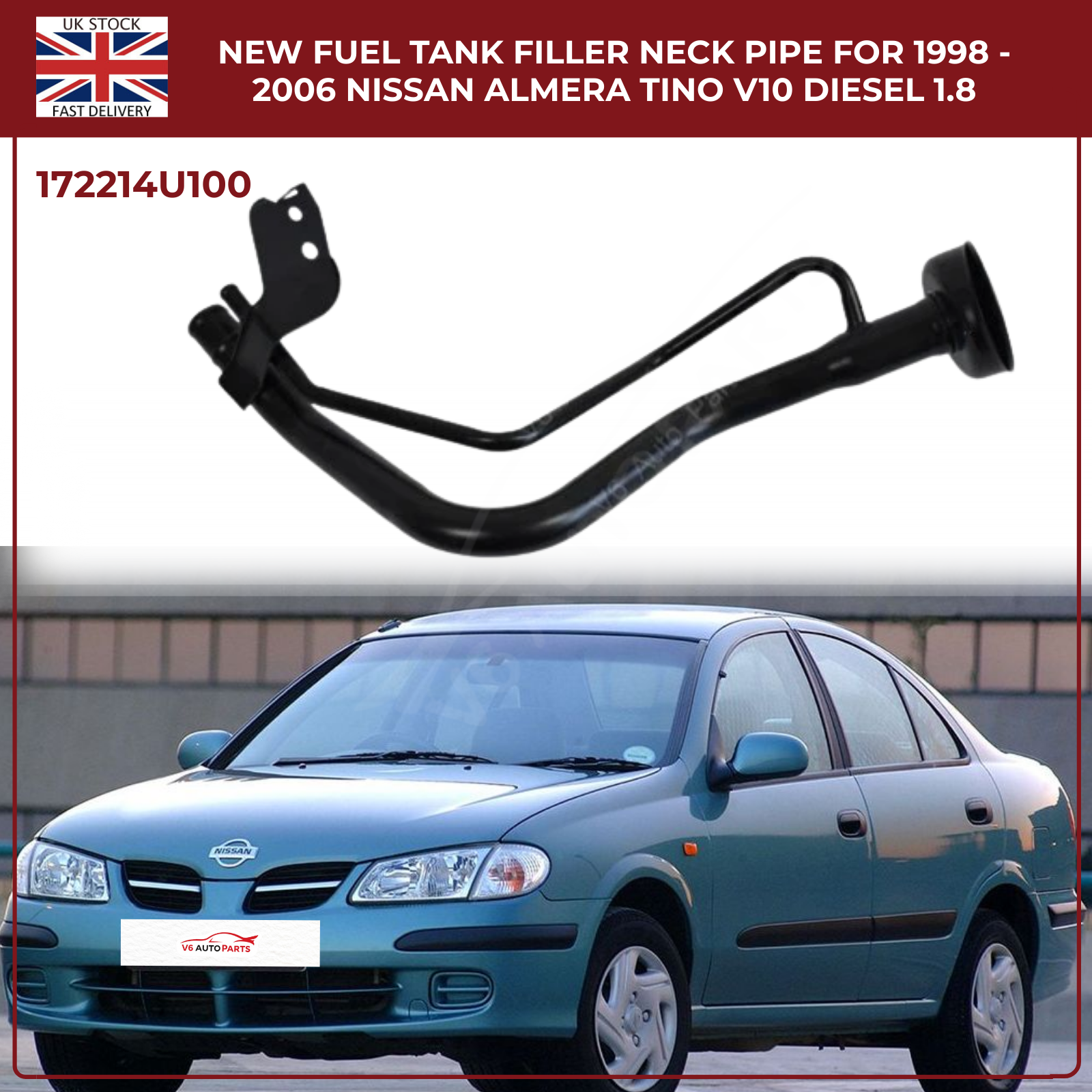 ALMERA TINO Fuel Tank Filler Neck Pipe For 1998 To 2006 V10 FWD Petrol & Diesel