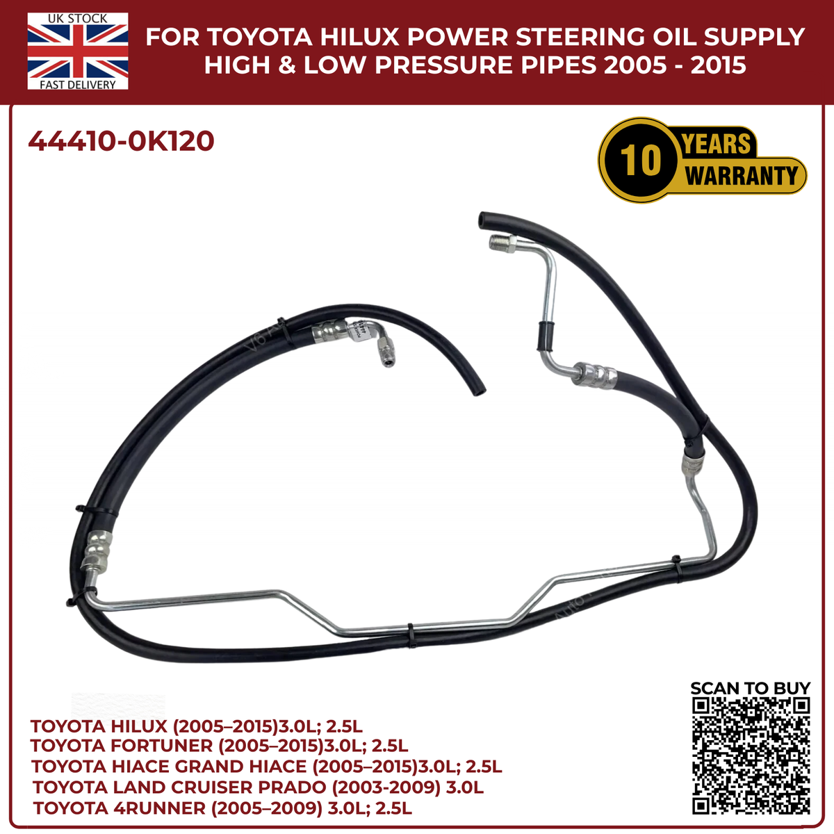 Toyota Hilux Power Steering Oil Supply & Return Pipes (High & Low Pressure) 2005–2015 | Diesel Models