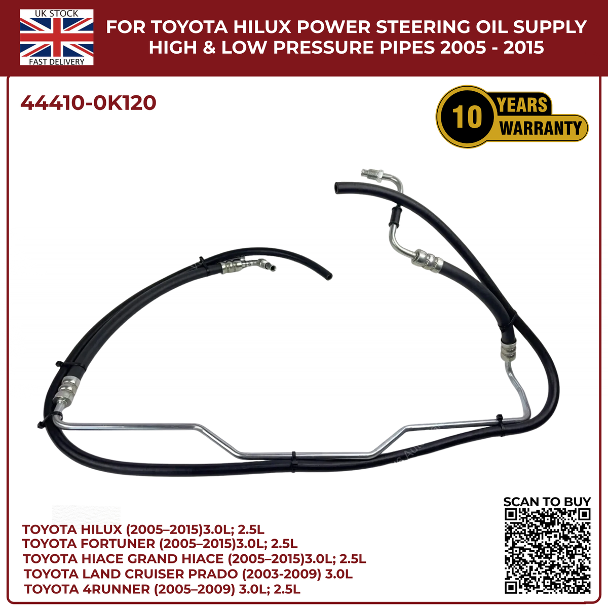 Toyota Hilux Power Steering Oil Supply & Return Pipes (High & Low Pressure) 2005–2015 | Diesel Models