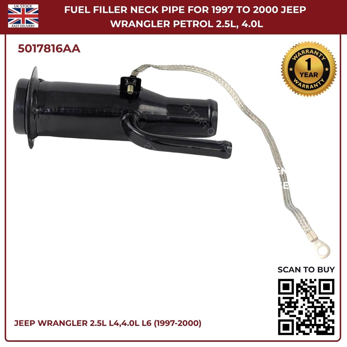 Fuel Tank Filler Neck Pipe 5017816AA – Fits Jeep Wrangler 1997–2000 2.5L & 4.0L Petrol (Mk2)