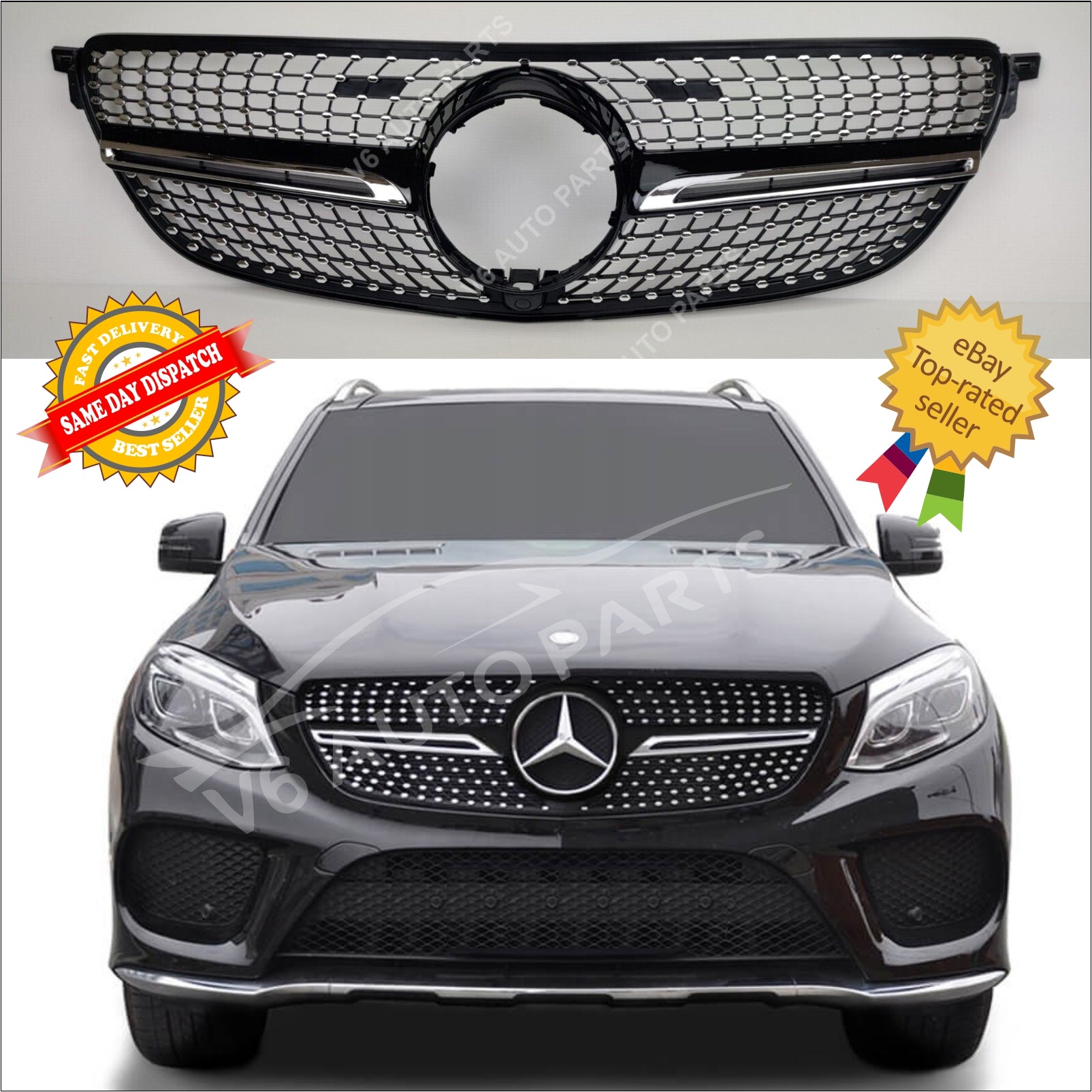 For Mercedes GLE-Class X292 350d Grill Diamond Front Bumper Black Grille 2015-18