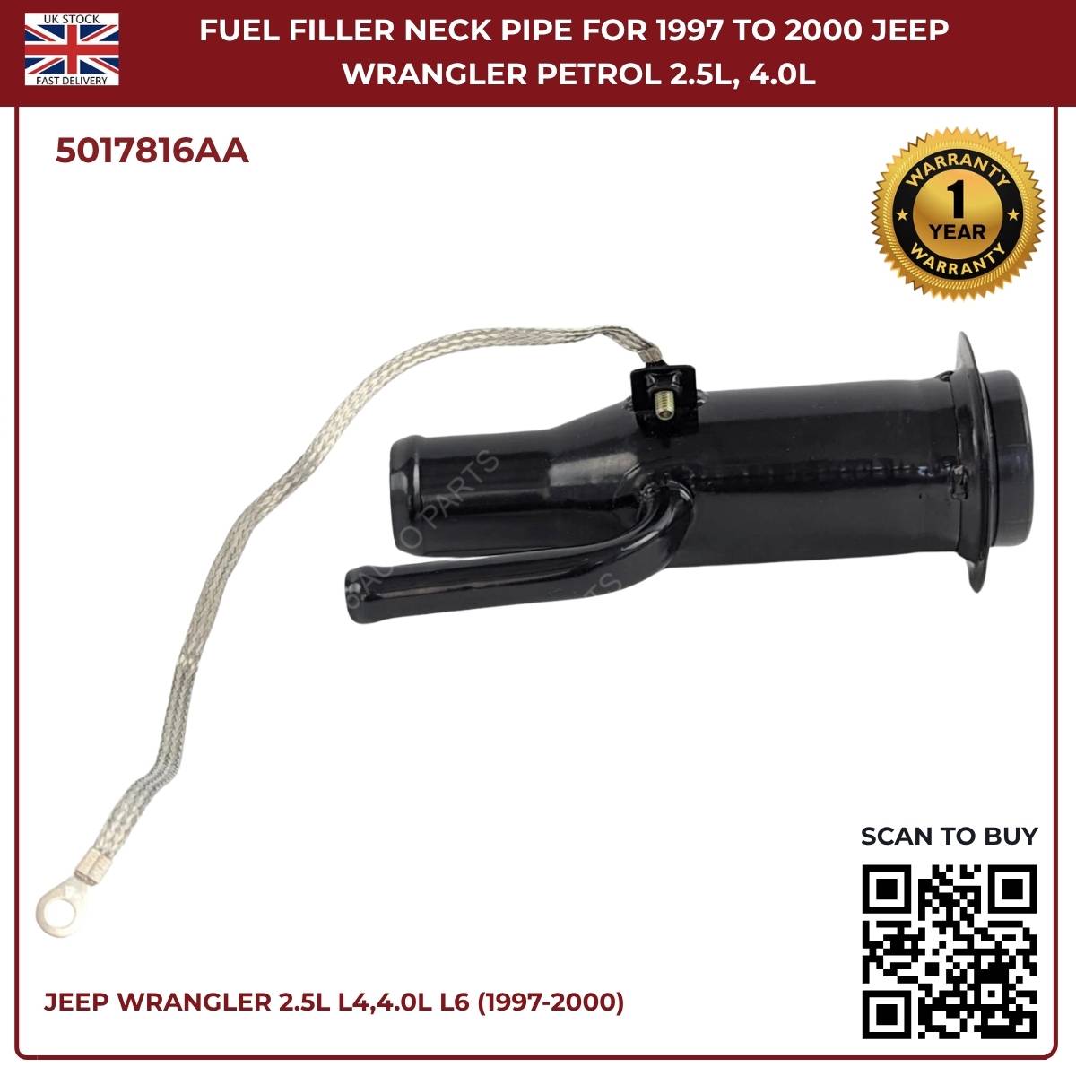 Fuel Tank Filler Neck Pipe 5017816AA – Fits Jeep Wrangler 1997–2000 2.5L & 4.0L Petrol (Mk2)