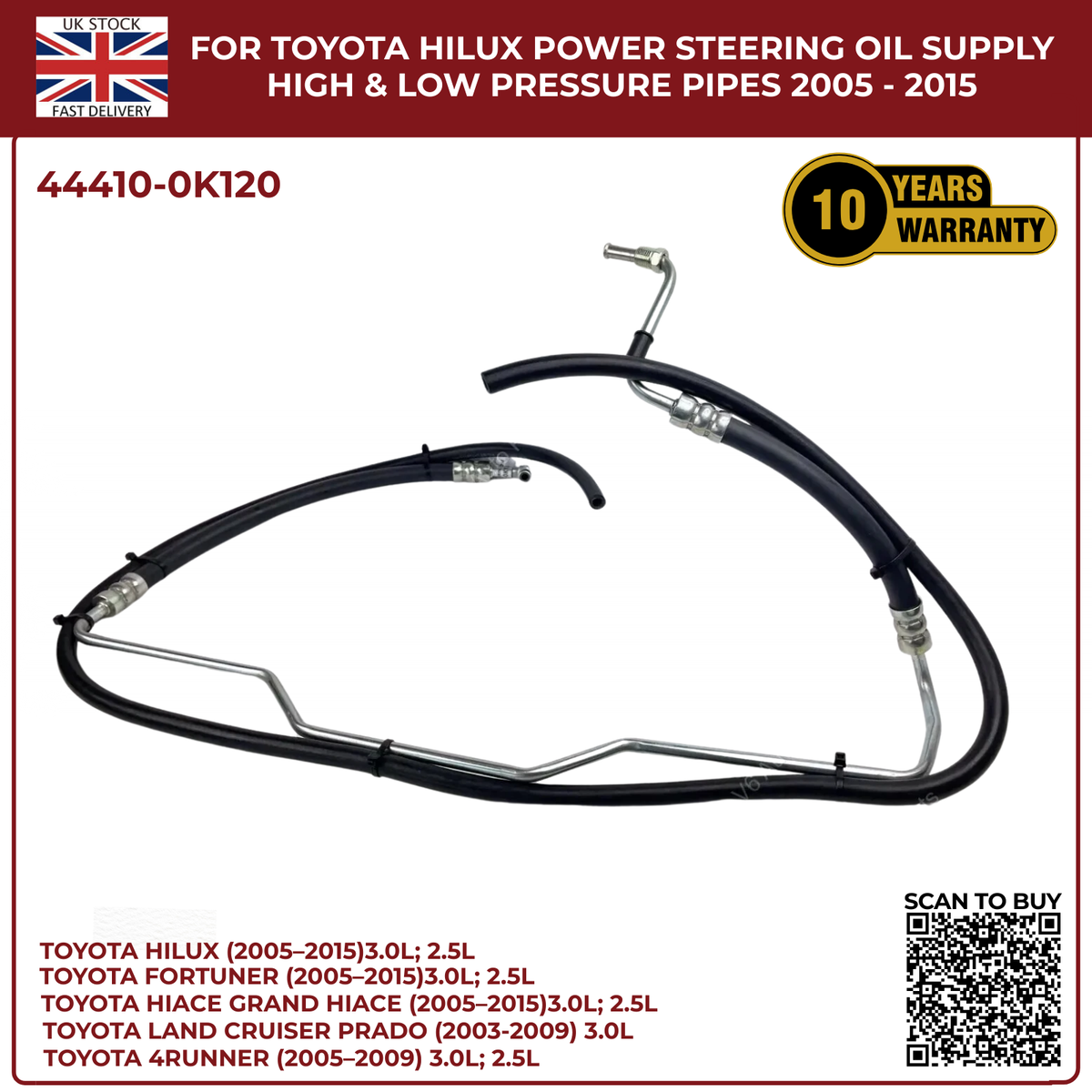 Toyota Hilux Power Steering Oil Supply & Return Pipes (High & Low Pressure) 2005–2015 | Diesel Models