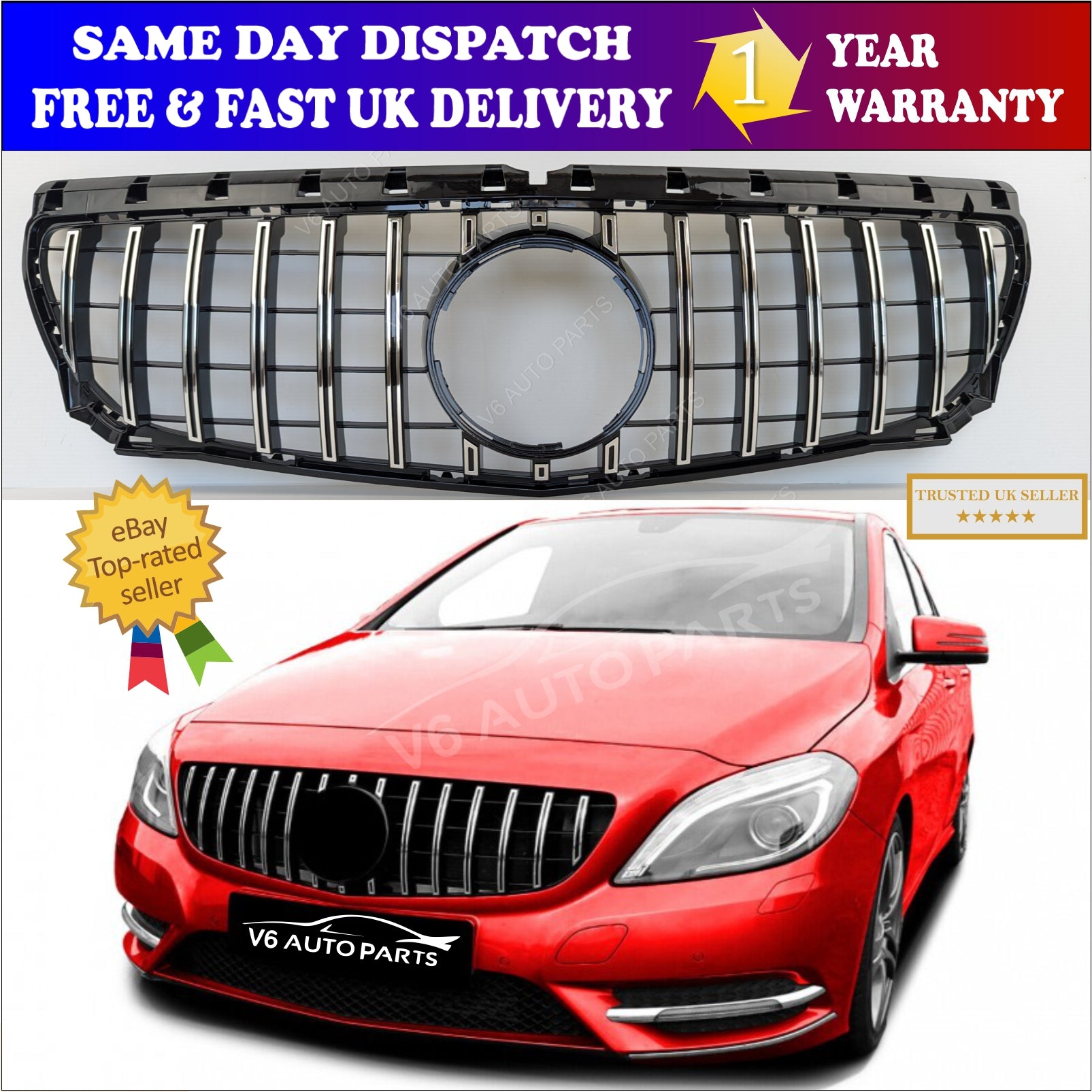 For Mercedes W246 B-Class B250e GT Front Radiator Chrome Grille 2011-14 Panamericana