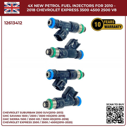 4× Fuel Injectors 12613412 – Fits 2010–2013 Chevrolet Suburban 2500 HD 6.0L V8 Petrol