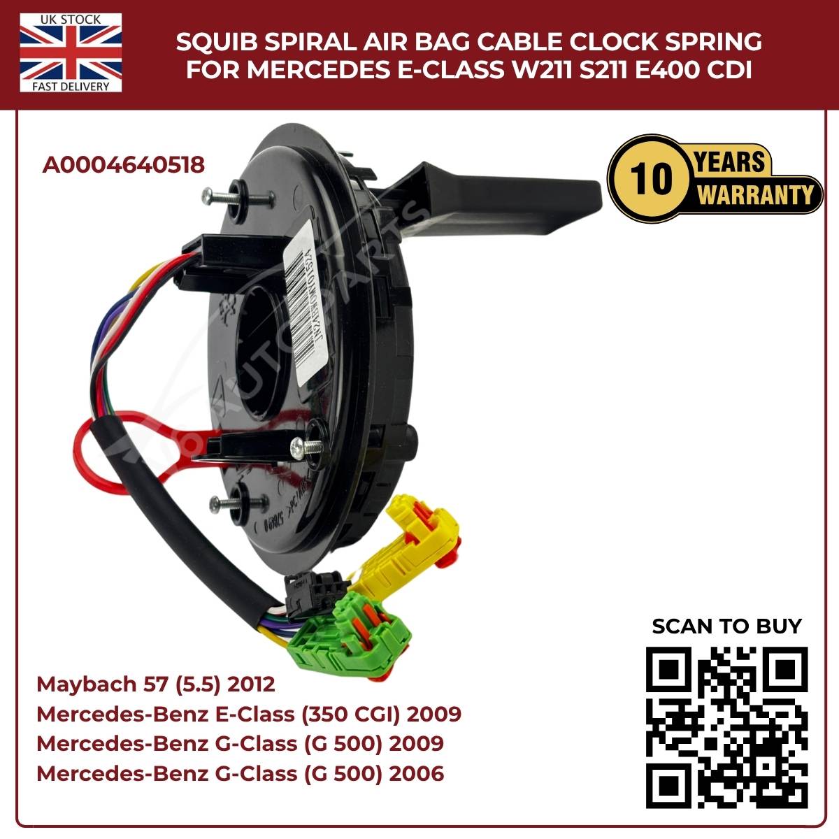 Airbag Clock Spring Spiral Cable A0004640518 for Mercedes-Benz E-Class, G-Class & Maybach
