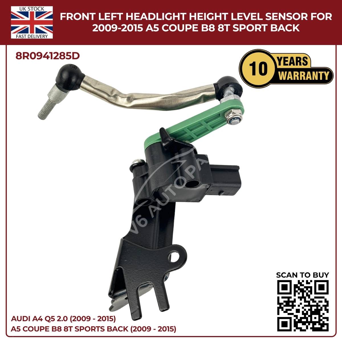 Front Left Headlight Level Sensor for Audi A4 / Q5 (2009–2015) – OEM 8R0941285E