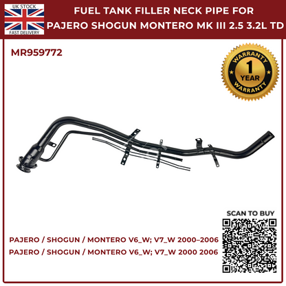 Fuel Tank Filler Neck Pipe MR959772 for Mitsubishi Pajero Shogun Montero Mk3 2000–2006 TD