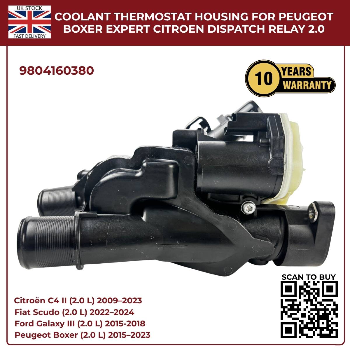 Coolant Thermostat Housing 9804160380 for Ford, Peugeot, Toyota & Vauxhall 2.0 Diesel Engines