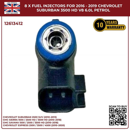 8x Fuel Injectors | OEM 12613412 | Fits 2016–2019 Chevrolet Suburban 3500 V8 6.0L Petrol