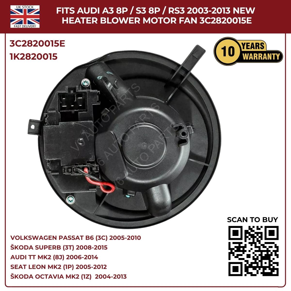 Heater Blower Motor Fan For Audi TT MK2 2006–2014 / A3 8P S3 – OEM 1K2820015A, 3C2820015E
