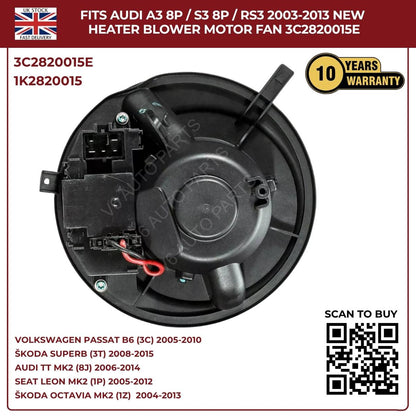 Heater Blower Motor Fan For Audi TT MK2 2006–2014 / A3 8P S3 – OEM 1K2820015A, 3C2820015E