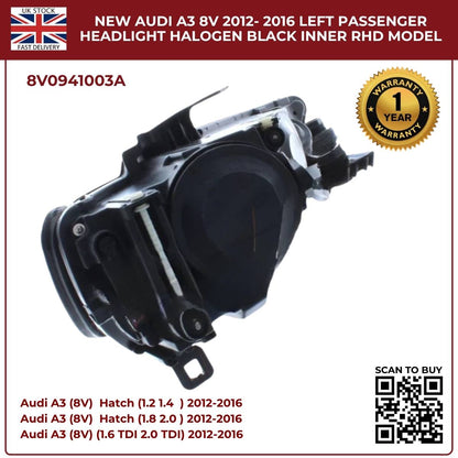 Image of Audi A3 8V Replacement Left Halogen Headlight – 8V0941003A