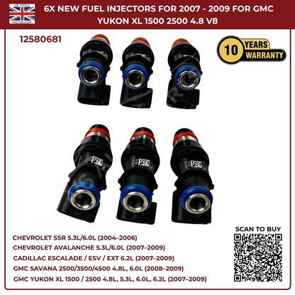Set of 6 High-Flow Fuel Injectors | Fits 2005–2006 Chevrolet SSR 5.3L & 6.0L V8 Petrol | OEM 12580681 Replacement