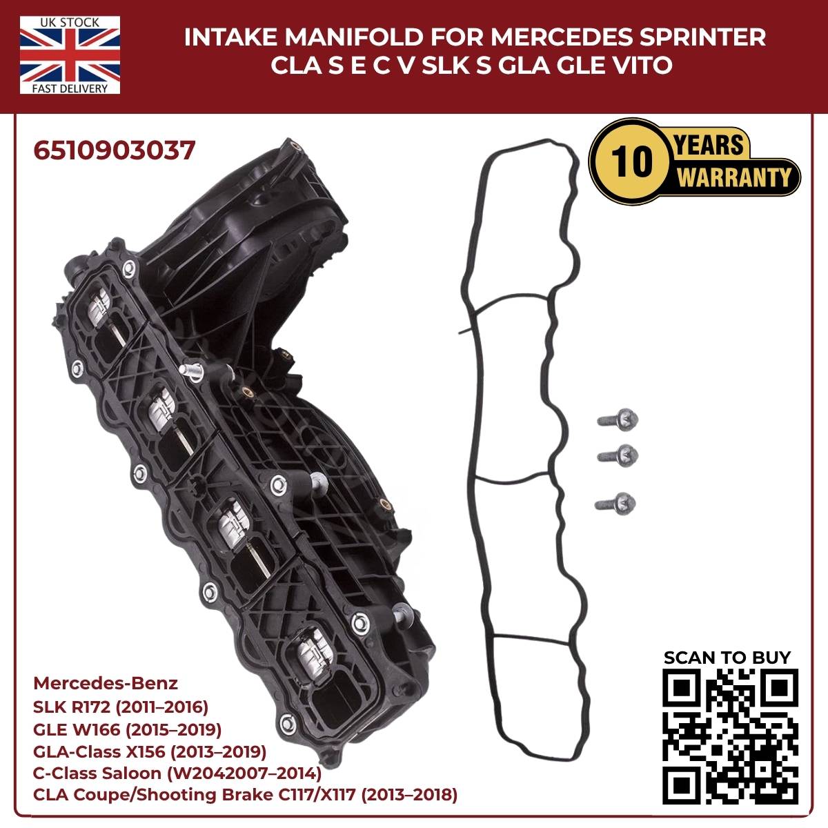 Intake Manifold OEM 6510903037 – Mercedes Sprinter, CLA, S-Class, E-Class, C-Class, Vito, SL, GLA, GLE