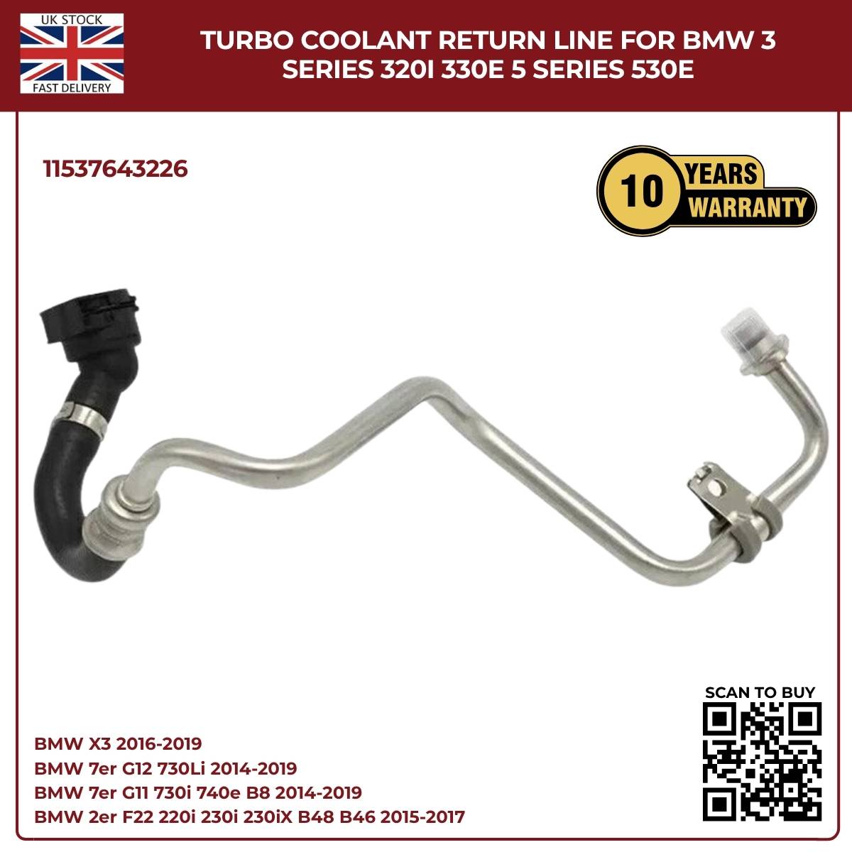 BMW Turbocharger Coolant Return Hose – Right Passenger Side | Fits B46/B48 Petrol Engines | OEM Ref 11537643226
