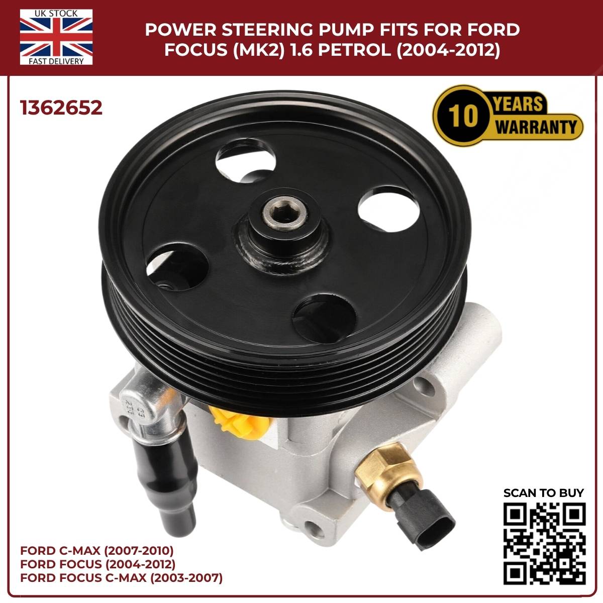 Power Steering Pump – Fits Ford Focus Mk2 1.6 Petrol (2004–2012) | OEM 4M513A696AD