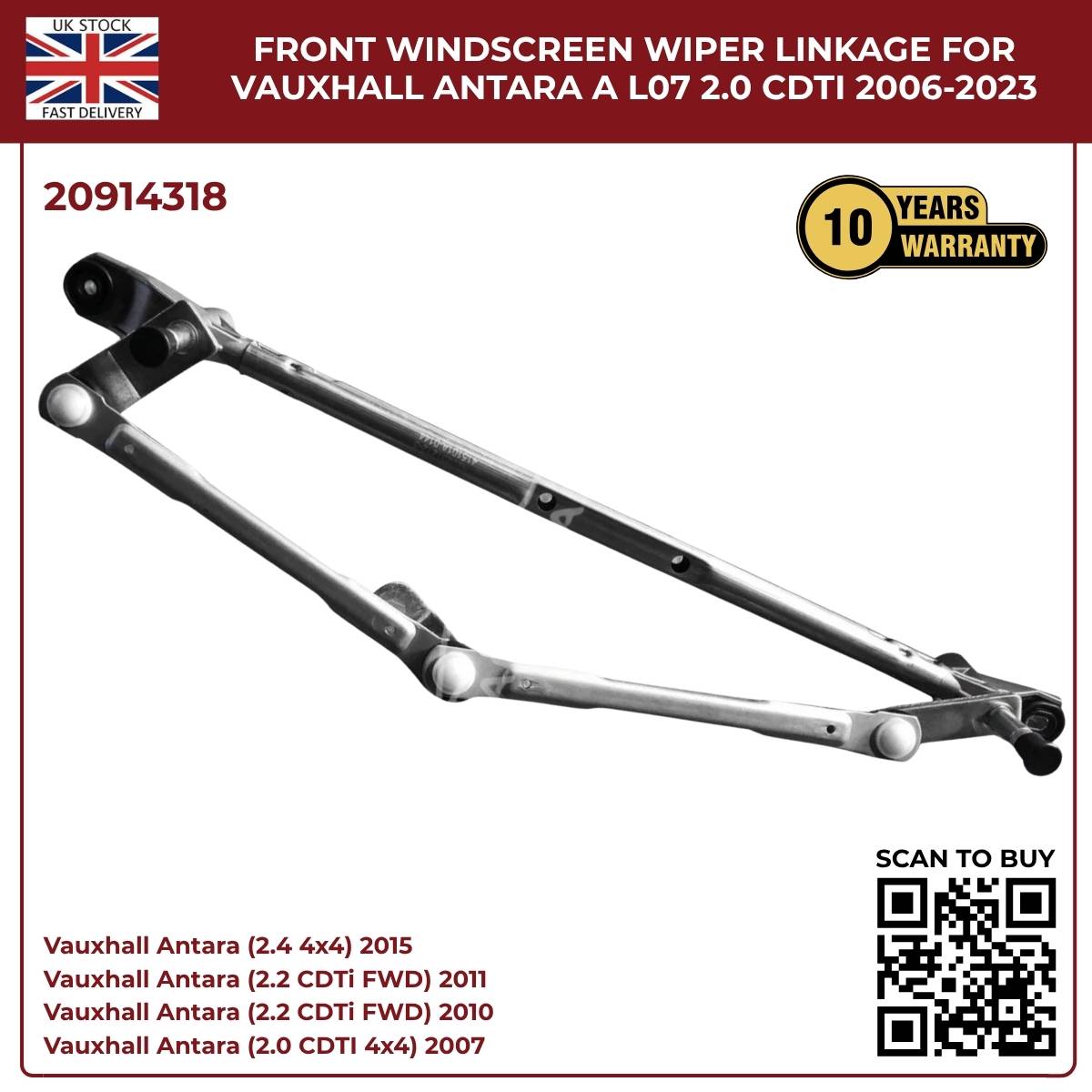 Front Windscreen Wiper Linkage Assembly – Fits Vauxhall Opel Antara 2007‑Onwards (Diesel & Petrol) | OE Ref 20914318