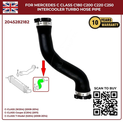 Mercedes C‑Class Intercooler Turbo Hose Pipe – C180 C200 C220 C250 | OE 2045282182 – Black Grille