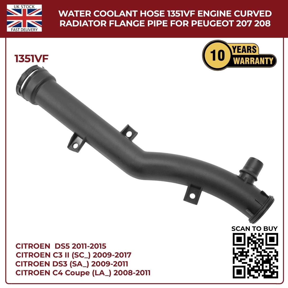 Water Coolant Hose  1351VF – Rear Right Engine Radiator Pipe for Peugeot & Citroën