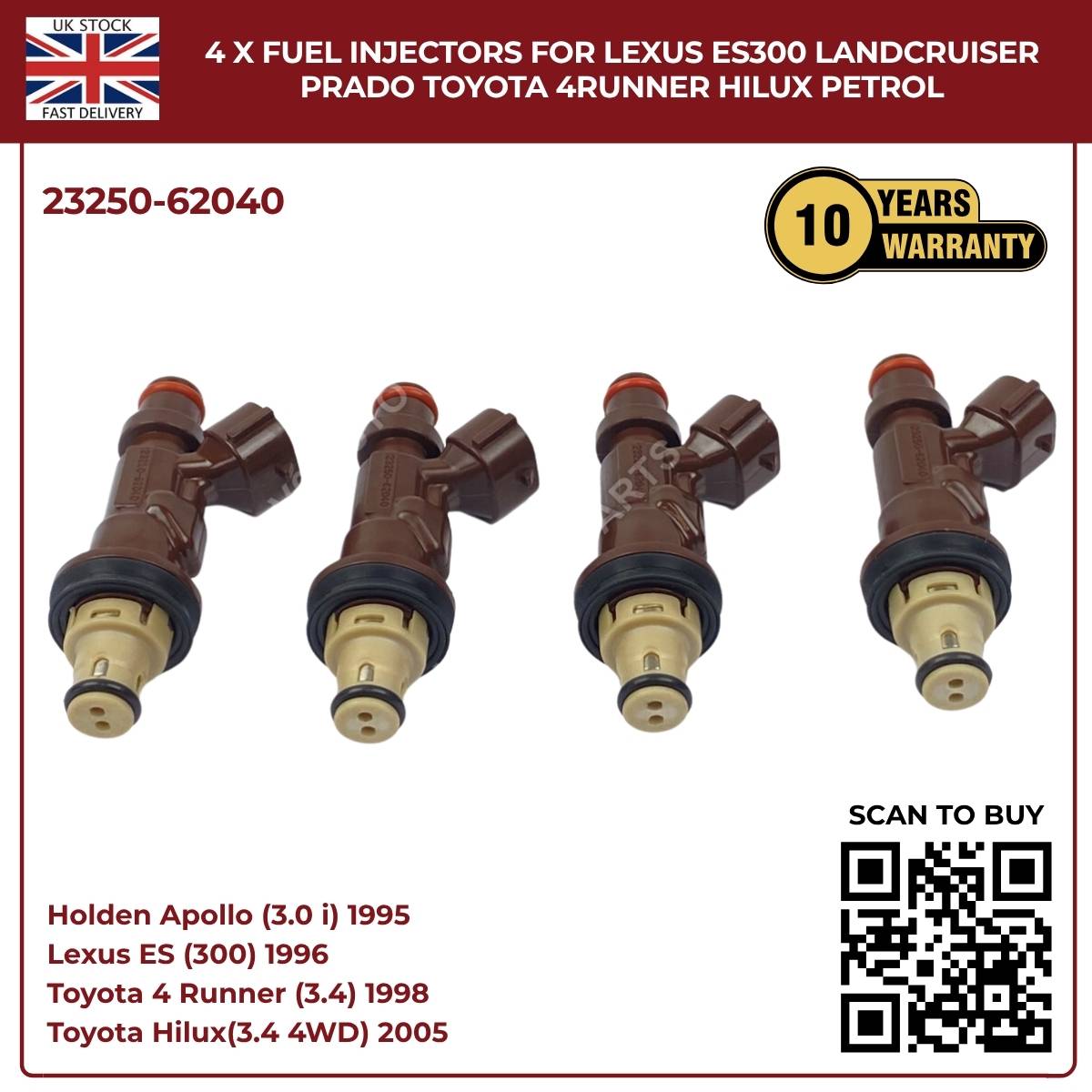 4 x Fuel Injectors For Lexus ES300 Landcruiser Prado Toyota 4Runner Hilux Petrol