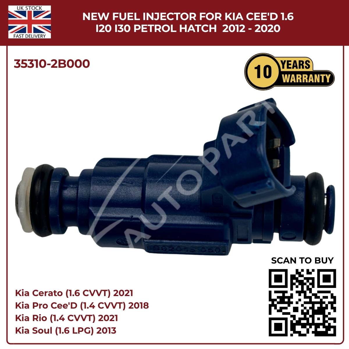 Fuel Injector 35310-2B000 | Fits Kia Cee’D, i20, i30 (2012–2020) 1.6 Petrol Hatch | OE Replacement